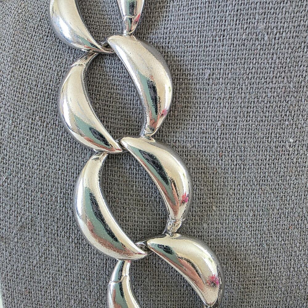 Vintage Silver Tone Link Necklace and Bracelet Set Statement Chunky Chain Bold - Picture 10 of 11